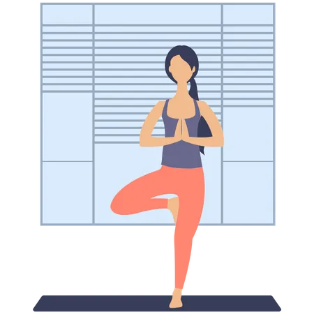 Junge Frau praktiziert Yoga im Wohnzimmer  Illustration