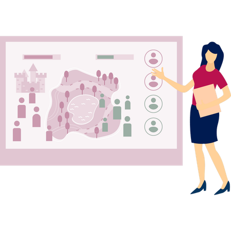 Junge Frau präsentiert Marketingdiagramm  Illustration