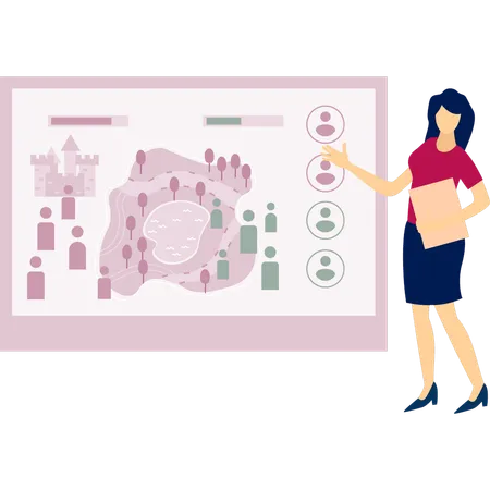 Junge Frau präsentiert Marketingdiagramm  Illustration