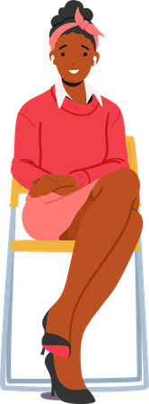 Junge Frau sitzt auf einem Stuhl und lächelt  Illustration