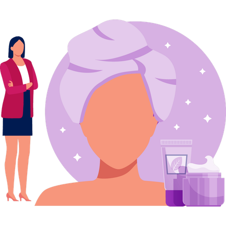 Junge Frau sucht Gesichtsreiniger  Illustration