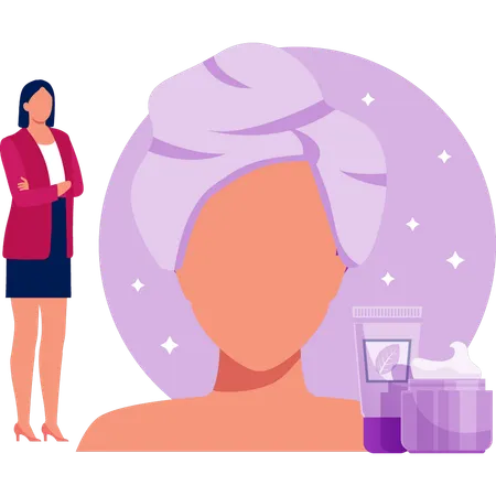 Junge Frau sucht Gesichtsreiniger  Illustration