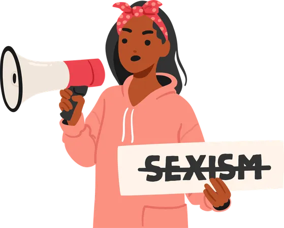 Junge Frau spricht leidenschaftlich das Thema Sexismus an  Illustration