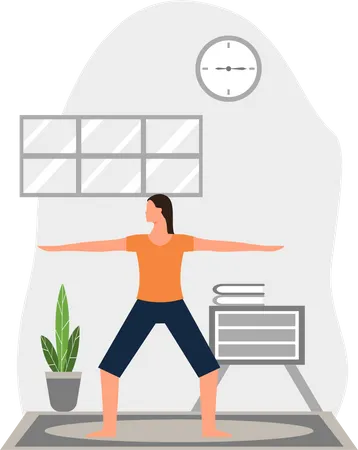 Junge Frau praktiziert Trikonasana  Illustration