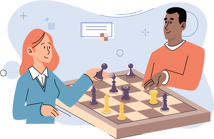 Junge Frau und Mann spielen Schach  Illustration