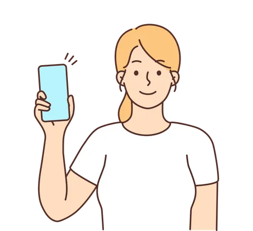 Junge Frau zeigt Handy  Illustration