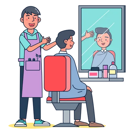 Junge Friseur bekommt Haare geschnitten  Illustration