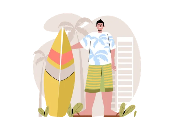 Junge geht zum Surfen am Strand  Illustration