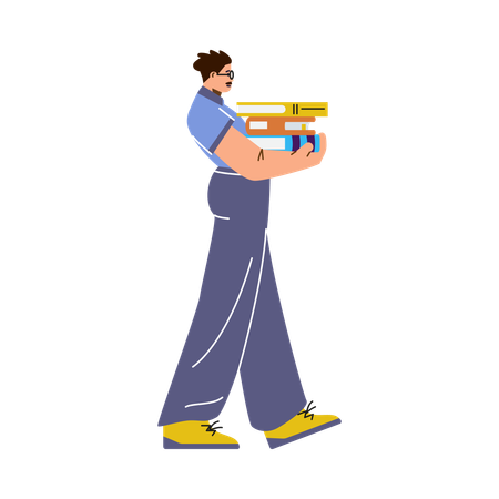 Junge geht mit Büchern spazieren  Illustration