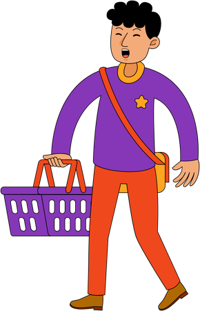 Junge geht mit Einkaufskorb  Illustration