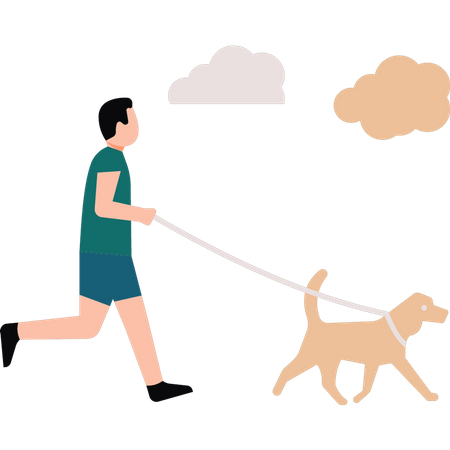 Junge geht mit seinem Hund spazieren  Illustration