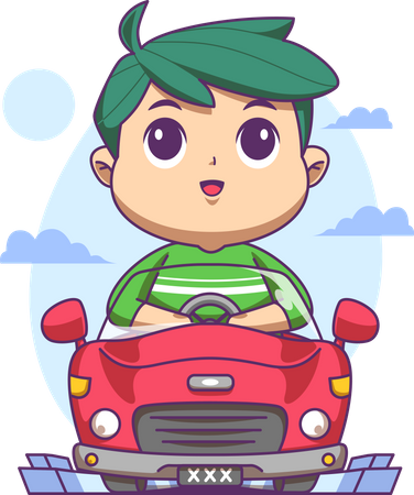 Jungen genießen Autofahren  Illustration