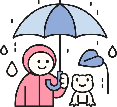 Junge genießt Regen, während er Regenschirm hält  Illustration