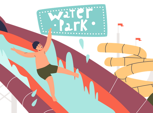 Junge vergnügt sich im Wasserpark  Illustration