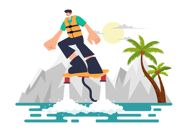 Junge hat Spaß mit Flyboard  Illustration