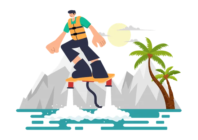 Junge hat Spaß mit Flyboard  Illustration