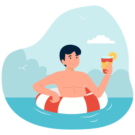 Junge genießt Getränk im Pool  Illustration
