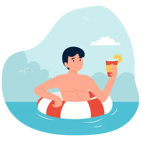 Junge genießt Getränk im Pool  Illustration