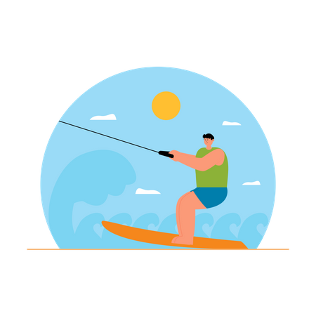 Junge genießt Kitesurfen am Strand  Illustration