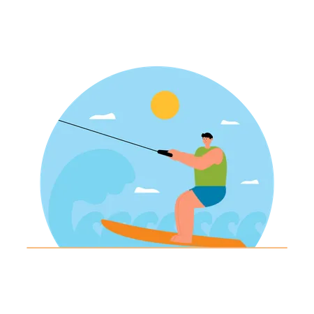 Junge genießt Kitesurfen am Strand  Illustration