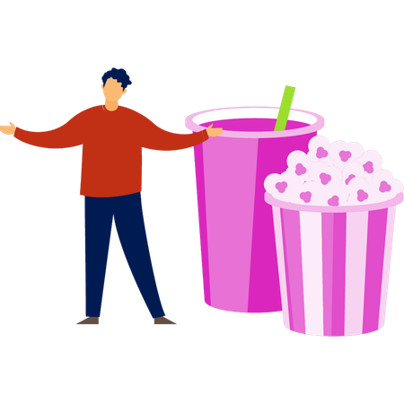 Junge genießt Popcorn mit Saft  Illustration