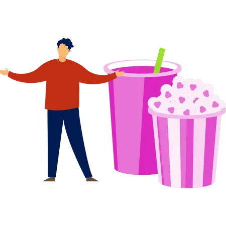 Junge genießt Popcorn mit Saft  Illustration