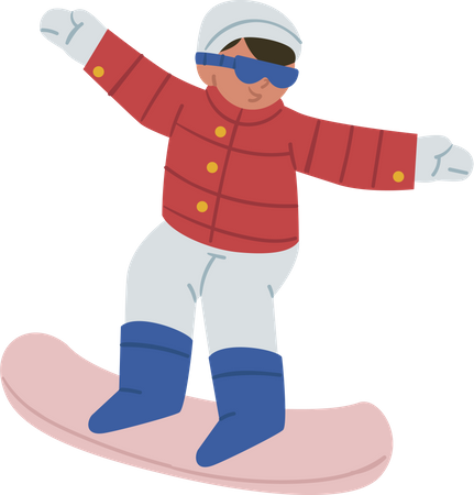 Junge genießt Snowboardfahren  Illustration