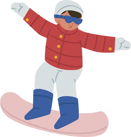 Junge genießt Snowboardfahren  Illustration