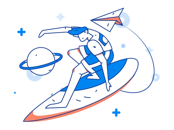 Junge genießt Surf-Fahrt  Illustration