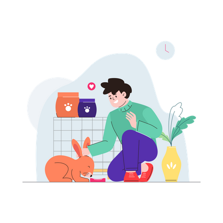 Junge gibt Kaninchen Futter  Illustration