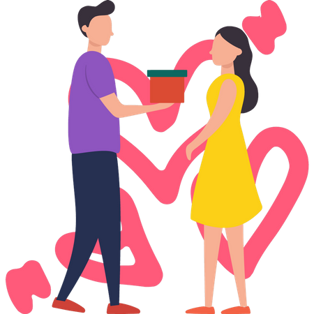 Junge gibt Mädchen am Valentinstag ein Geschenk  Illustration