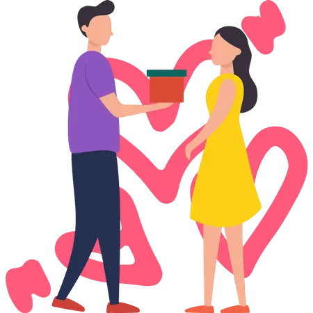 Junge gibt Mädchen am Valentinstag ein Geschenk  Illustration