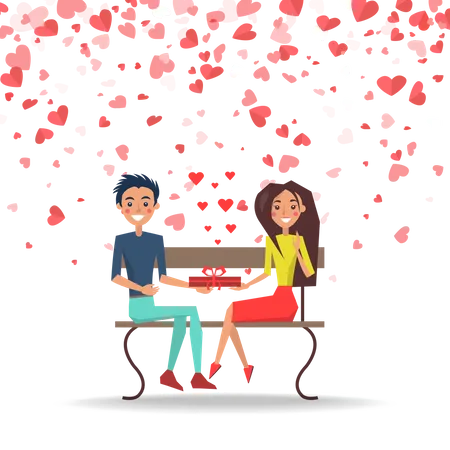 Junge gibt Mädchen Valentinstag Geschenk  Illustration