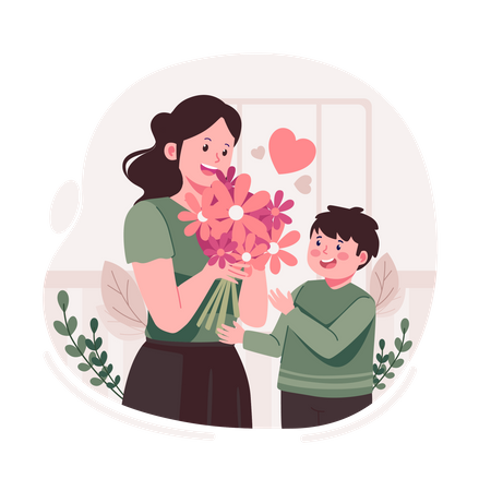 Junge gibt Mutter Blume  Illustration