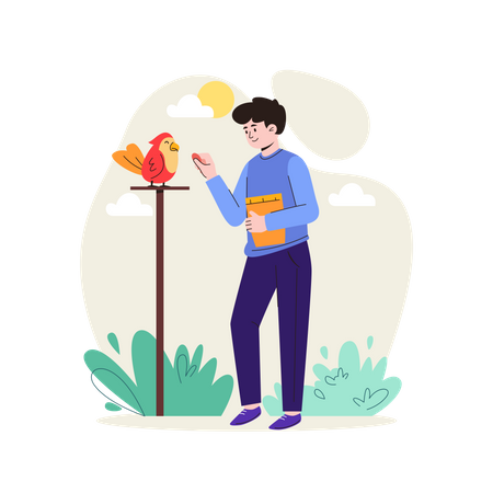 Junge gibt Vogel Futter  Illustration