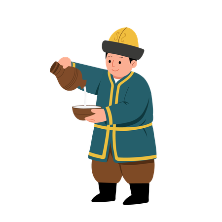 Junge gießt Milch in Gefäß  Illustration