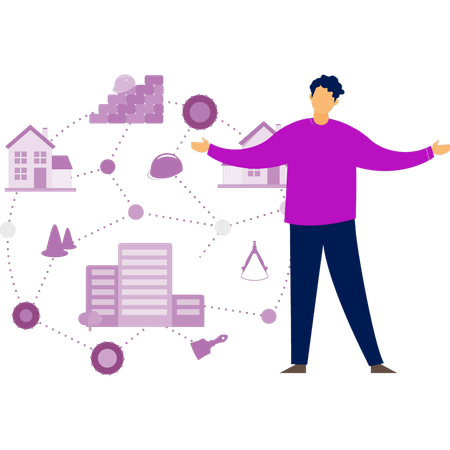 Junge glücklich mit Architektenplan  Illustration