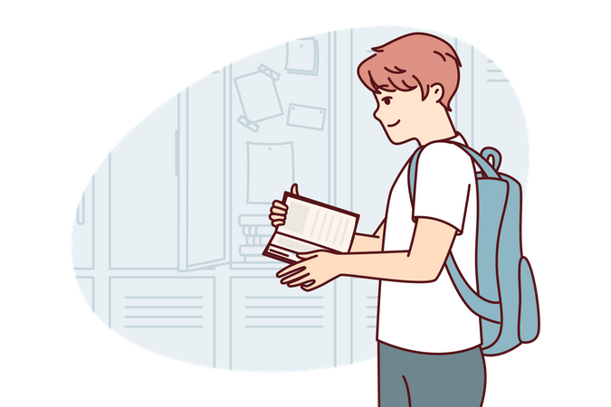 Junge hält Buch und liest es  Illustration