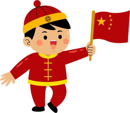 Junge hält chinesische Flagge  Illustration