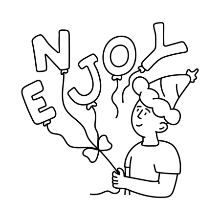 Junge hält Geburtstagsballon  Illustration