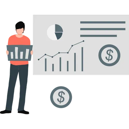 Junge hält Geschäftsdiagramm  Illustration