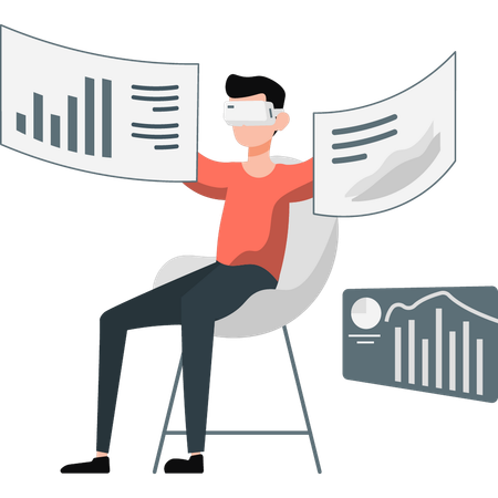 Junge hält Geschäftsdiagramm  Illustration