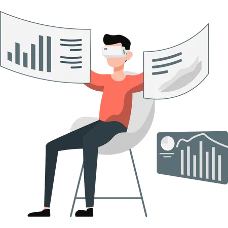 Junge hält Geschäftsdiagramm  Illustration