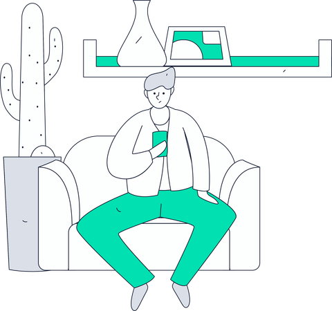 Junge hält Handy während eines Online-Meetings auf dem Handy  Illustration