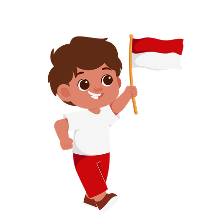 Junge hält indonesische Flagge  Illustration