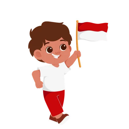 Junge hält indonesische Flagge  Illustration