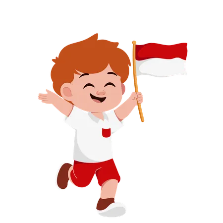 Junge hält indonesische Flagge  Illustration