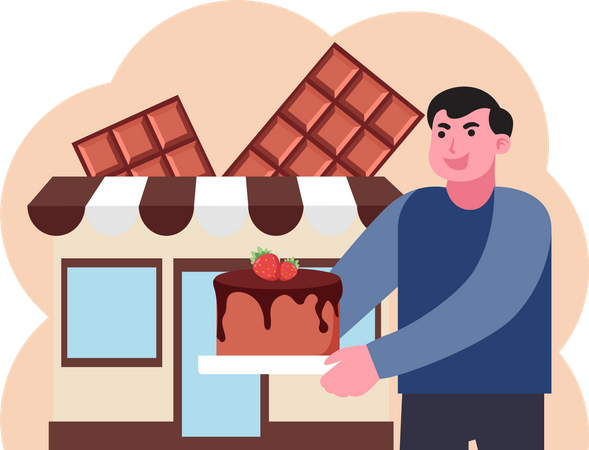 Junge der kuchen hält  Illustration