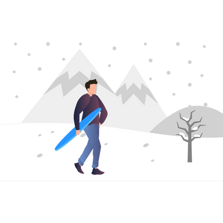 Junge hält Snowboarden im Schnee  Illustration