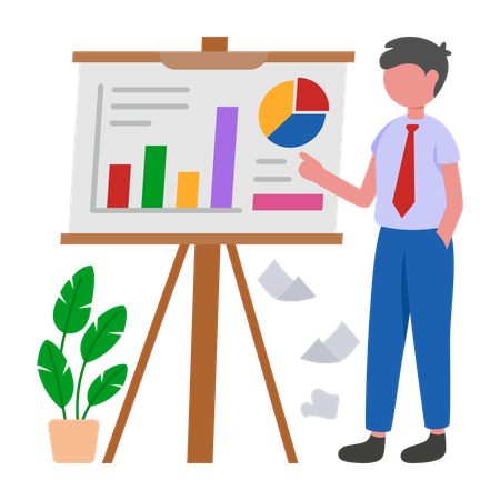 Junge hält Studienpräsentation  Illustration